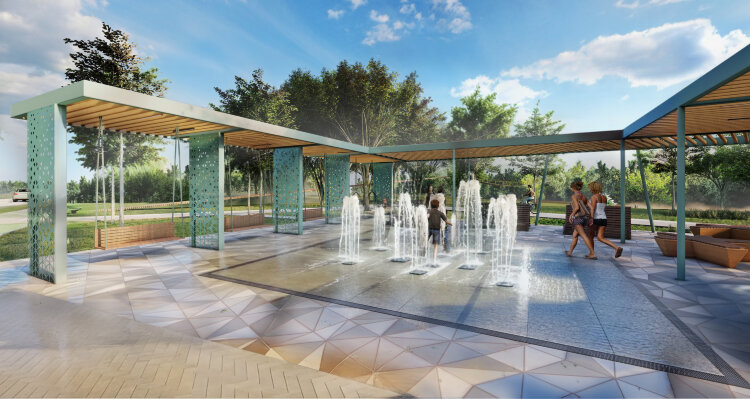 Пешеходный фонтан 4х4 16 струй